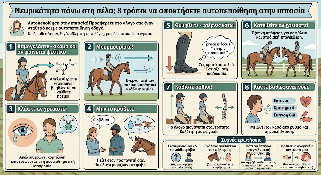 infographic - Νευρικότητα πάνω στη σέλα; 8 τρόποι να αποκτήσετε αυτοπεποίθηση στην ιππασία